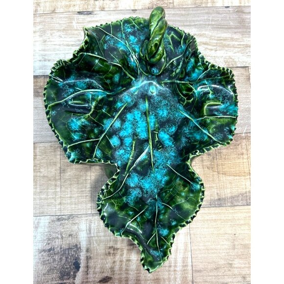 Handmade Ceramic Leaf-Shaped Plate From Cape Cod Mass - Picture 1 of 4